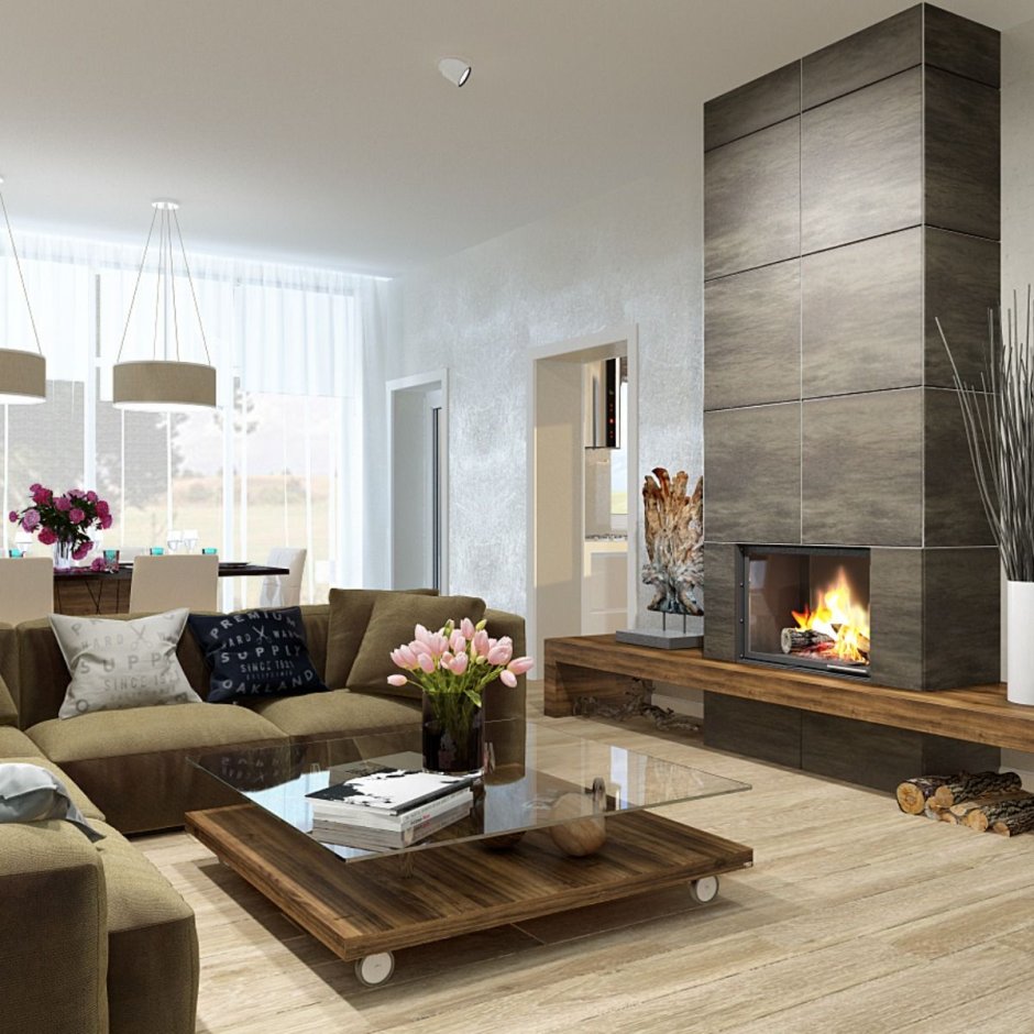Гостиная с камином в современном стиле
