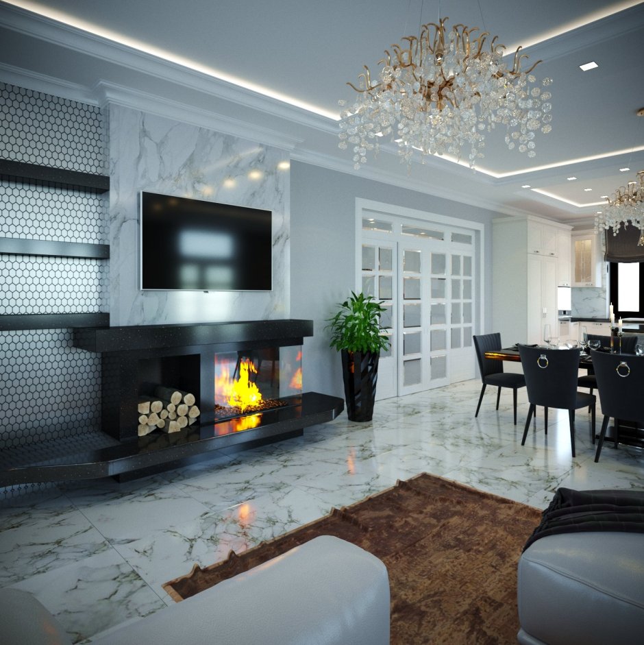 Гостиные с камином в современном стиле