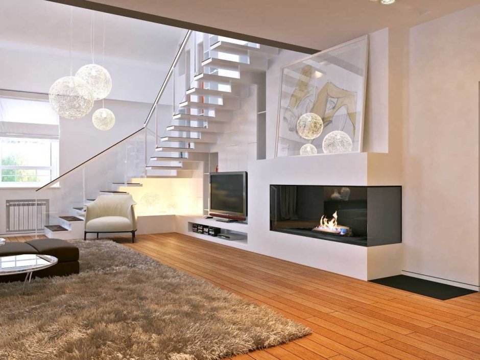 Большая гостиная с лестницей