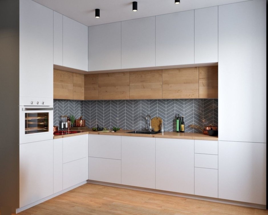 Белая кухня икеа с антресолями