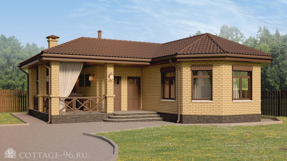 Кирпичная баня с верандой