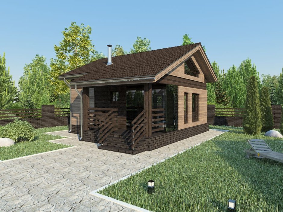 Баня из кирпича с верандой 6х8