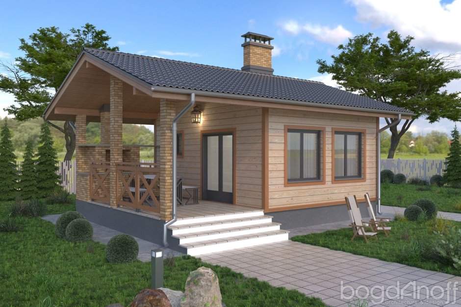 Баня с террасой под одной крышей 6х4м