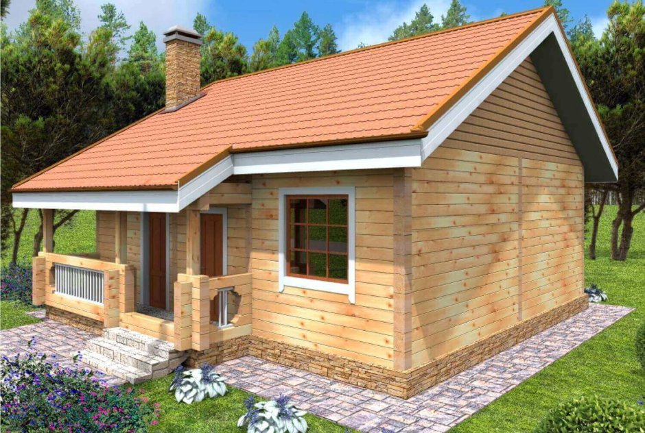 Дом с мансардой из клееного бруса 80 м2