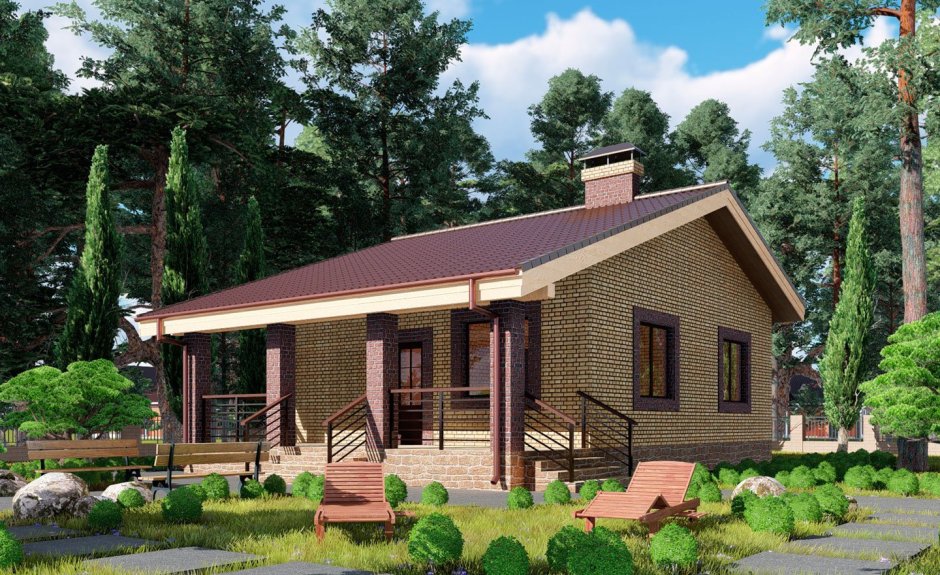 Одноэтажная баня из кирпича