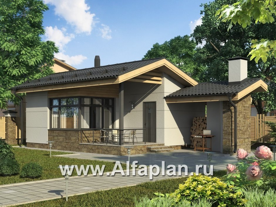 Проект дом баня одноэтажный с террасой из кирпича