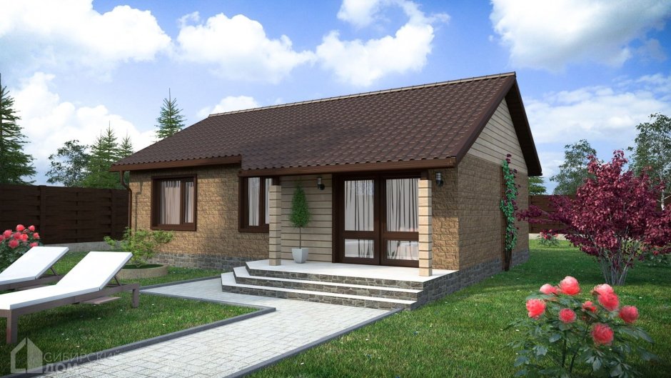 Баня из кирпича с верандой 6х8