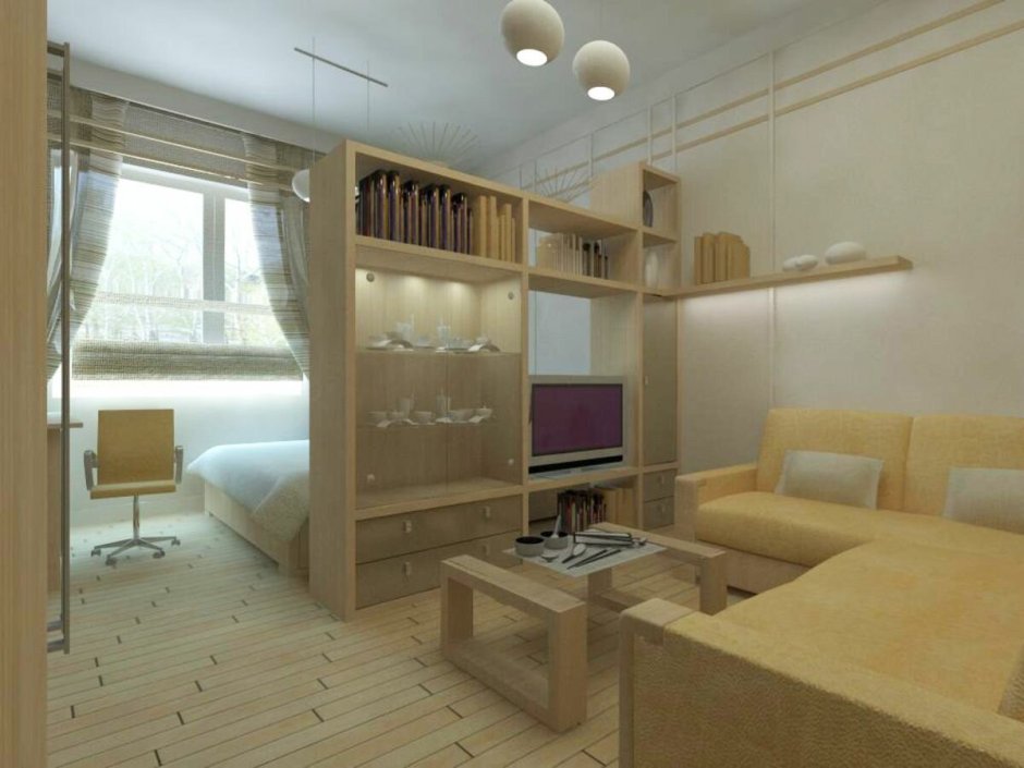 Разделение комнаты на две зоны шкафом