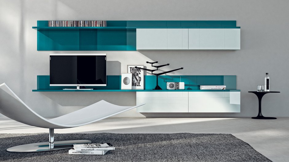 Бирюзовая стенка в гостиную