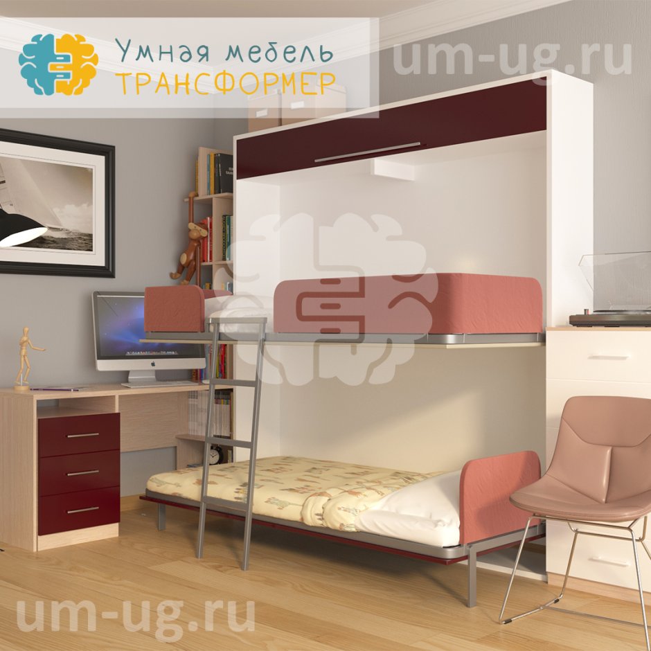 Двухъярусная кровать шкаф трансформер для двоих