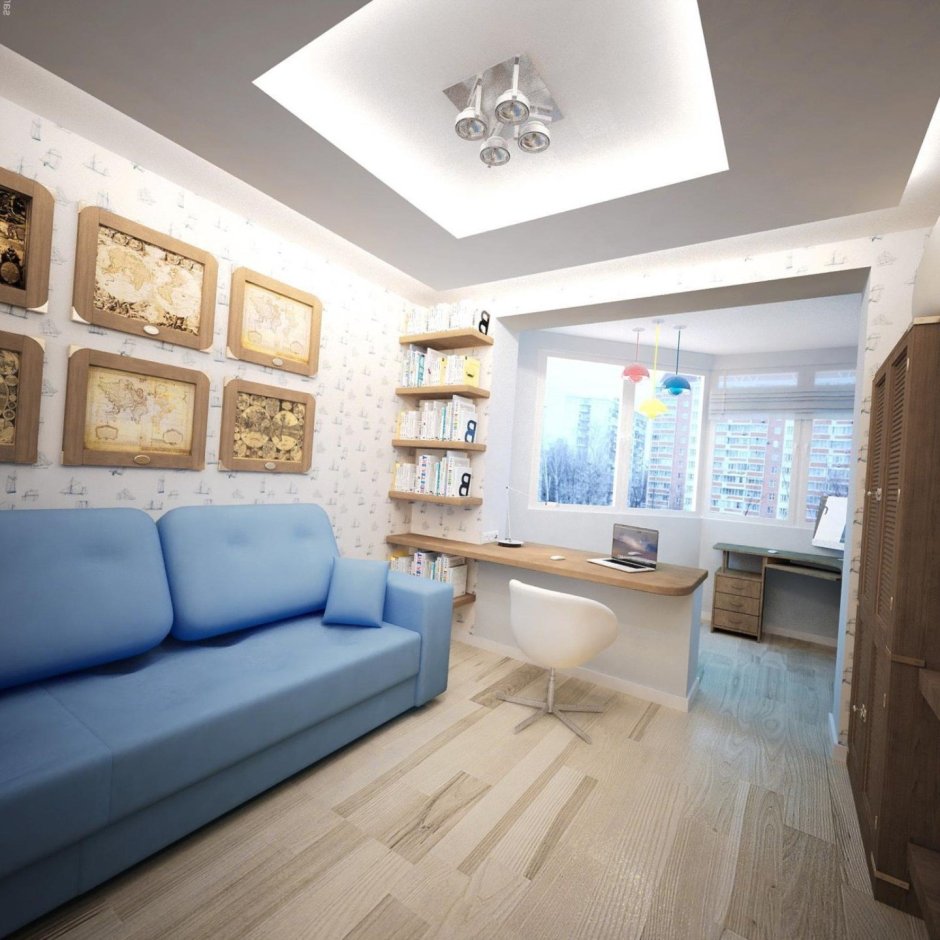 Гостиная совмещенная с балконом