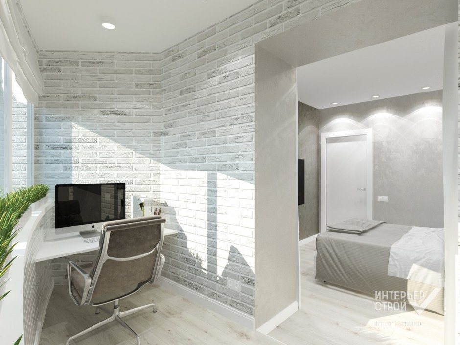 Объединение балкона с комнатой белый кирпич