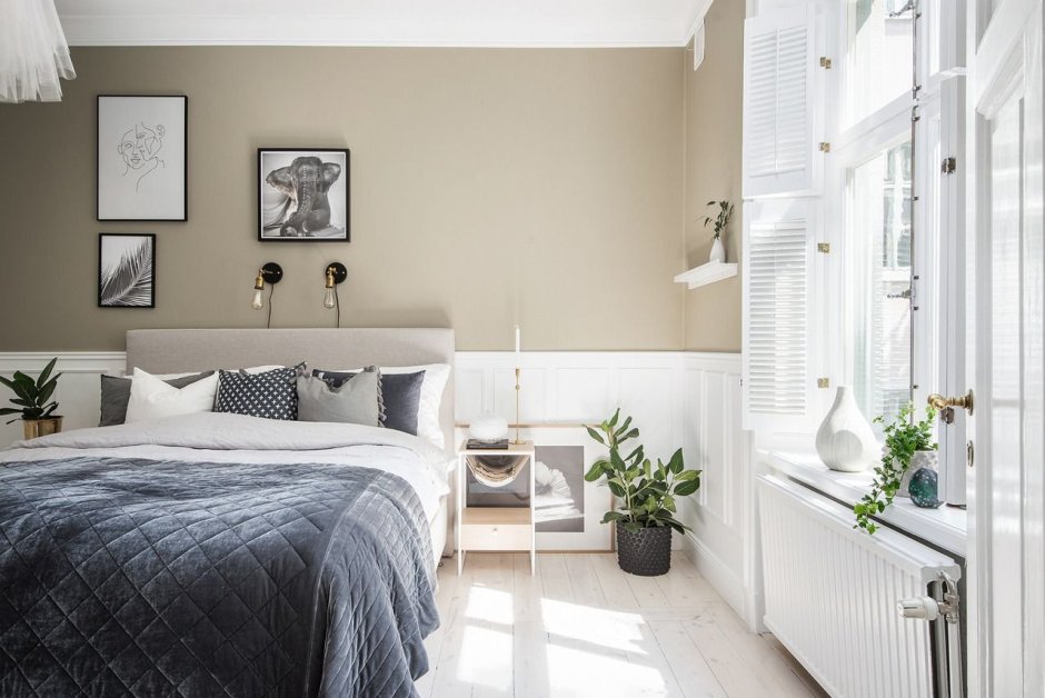 Скандинавский стиль спальня теплые цвета