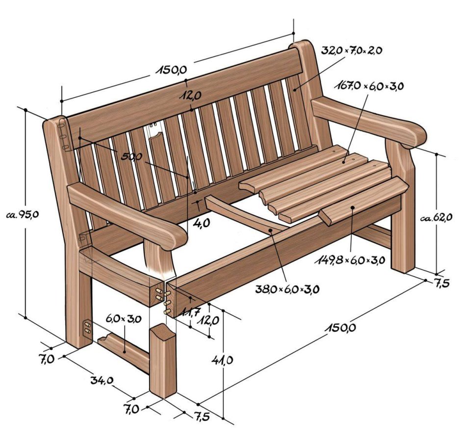 Садовая скамья со спинкой своими руками чертежи