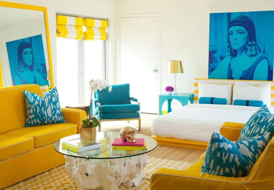 Бирюза и желтый в интерьере