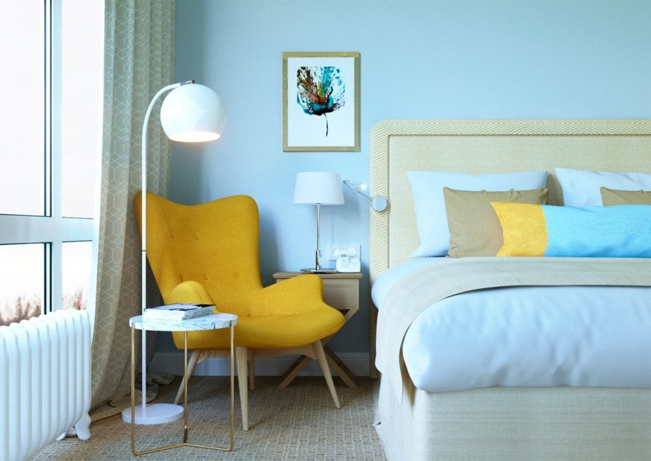 Голубой и желтый в интерьере