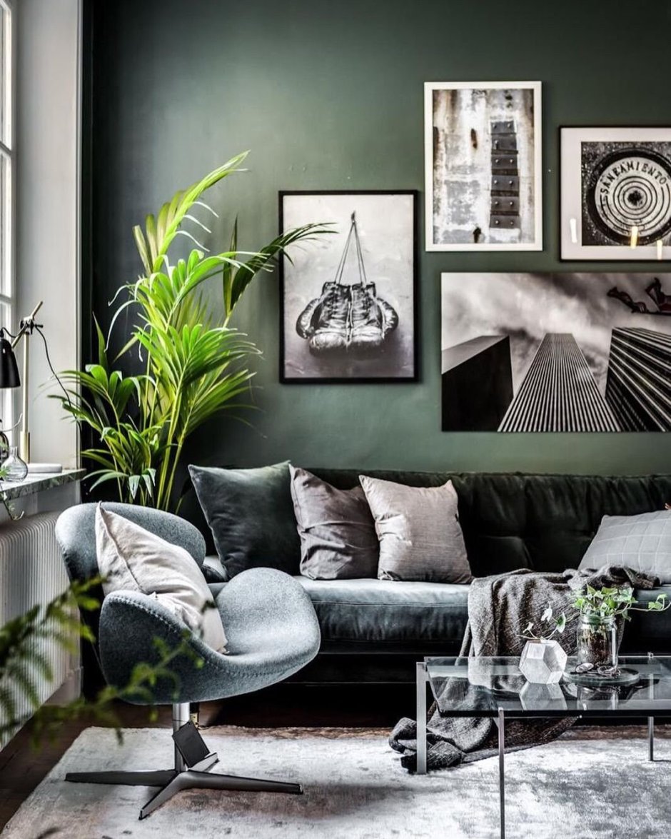 Интерьер в серо зеленых тонах