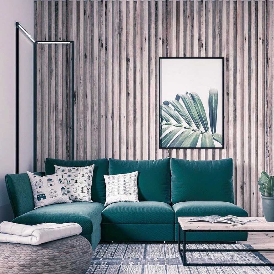 Зеленый и дерево в интерьере