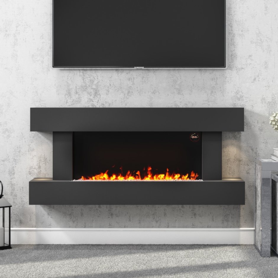 AMBERGLO Grey Wall Mounted Electric Fireplace Suite with log & Pebble fuel Bed