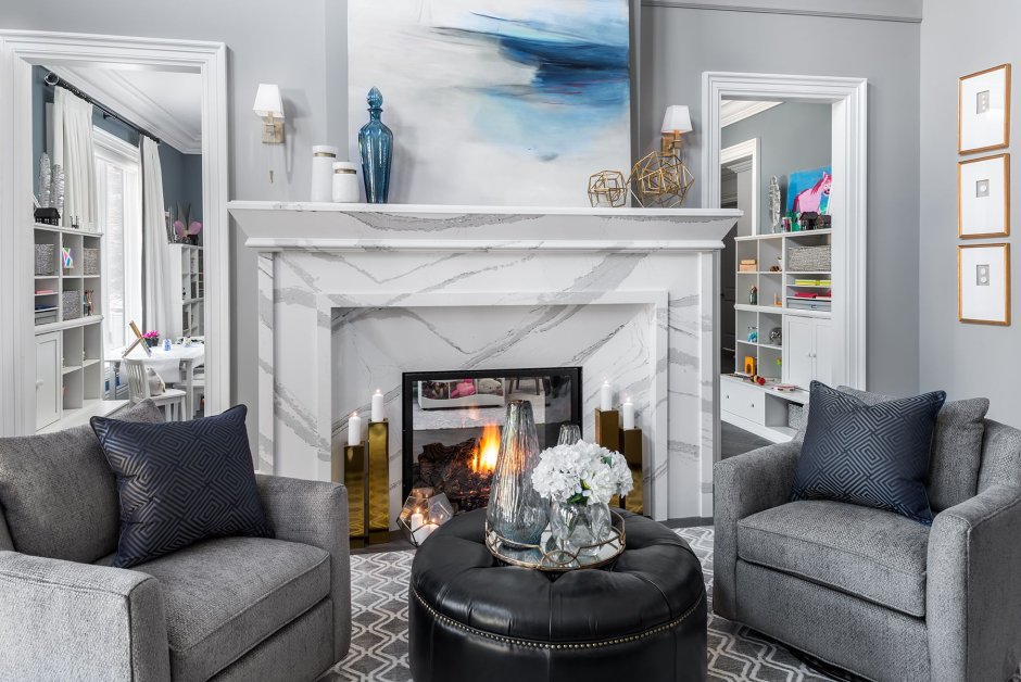 Серый камин в интерьере