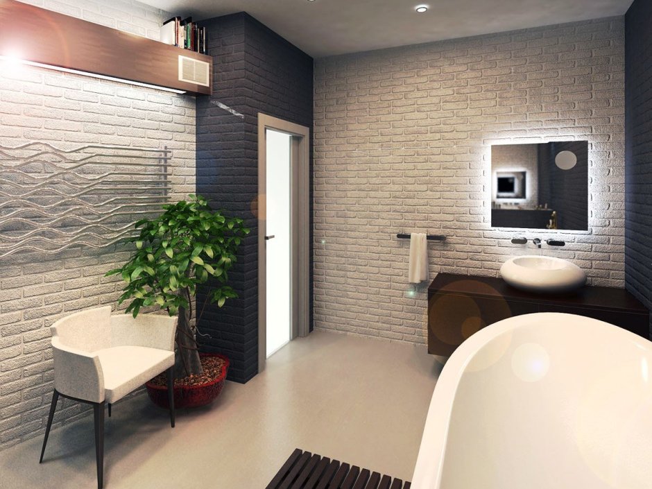 Декоративный белый кирпич в интерьере