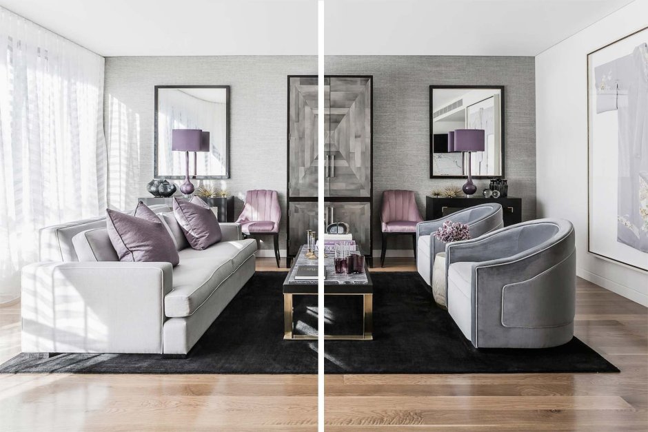 Сочетание серого и фиолетового в интерьере