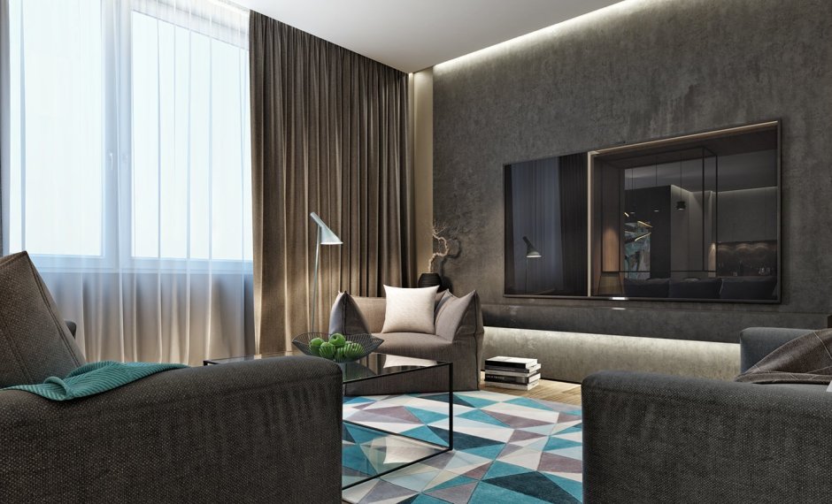 Гостиная в серо коричневых тонах