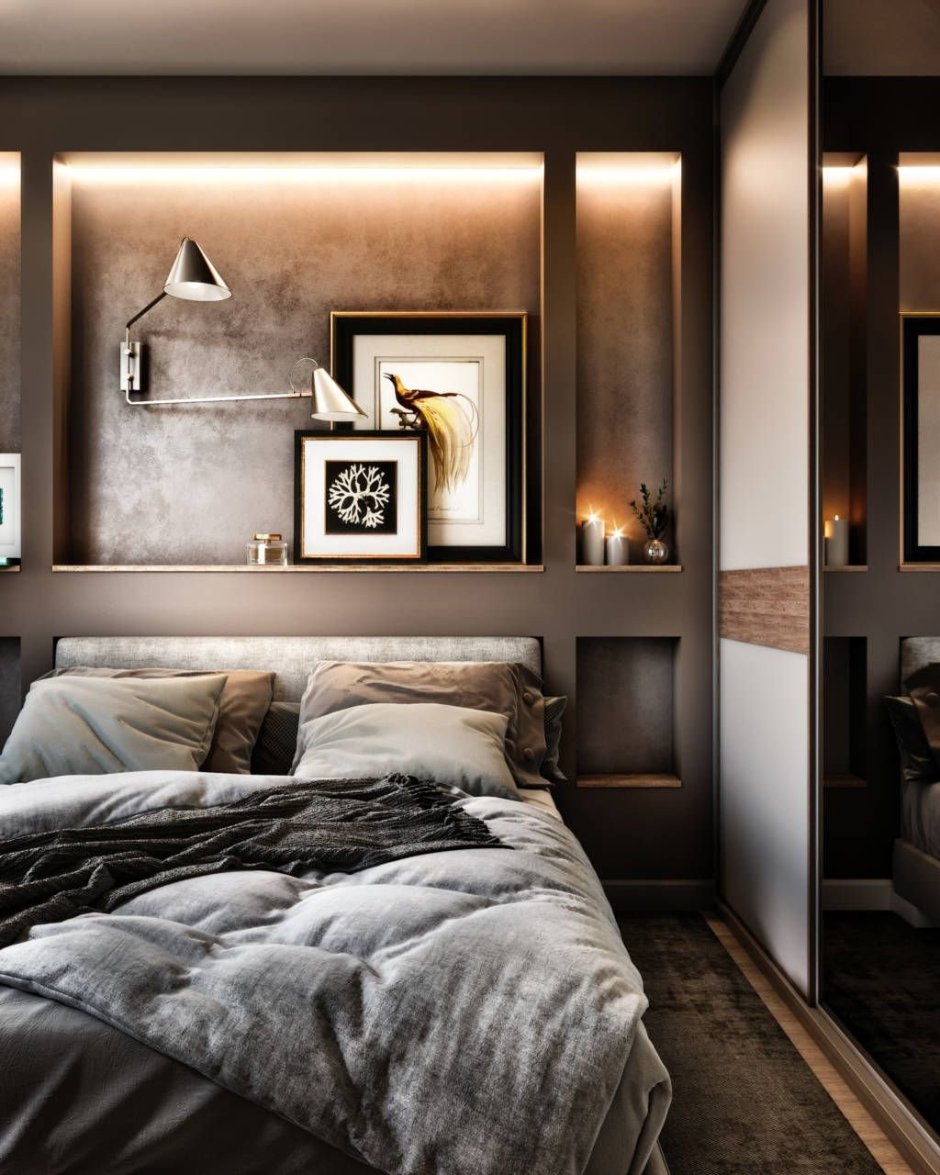 Серо коричневая спальня