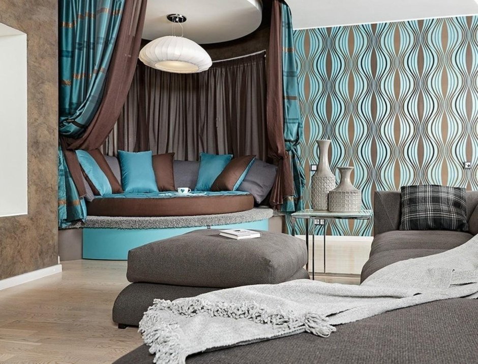 Бирюзовый и коричневый в интерьере
