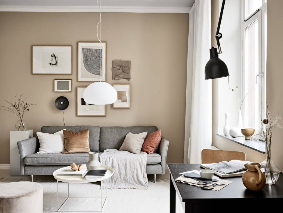 Гостиная в скандинавском стиле бежевые стены