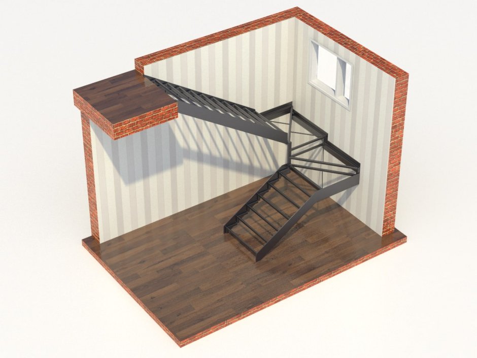 Лестница с забежными ступенями на 180 на второй этаж проект