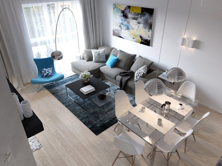 Гостиная с серым полом