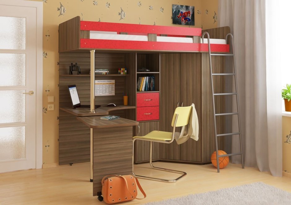 Кровать чердак Карлсон 2 с металлической лестницей