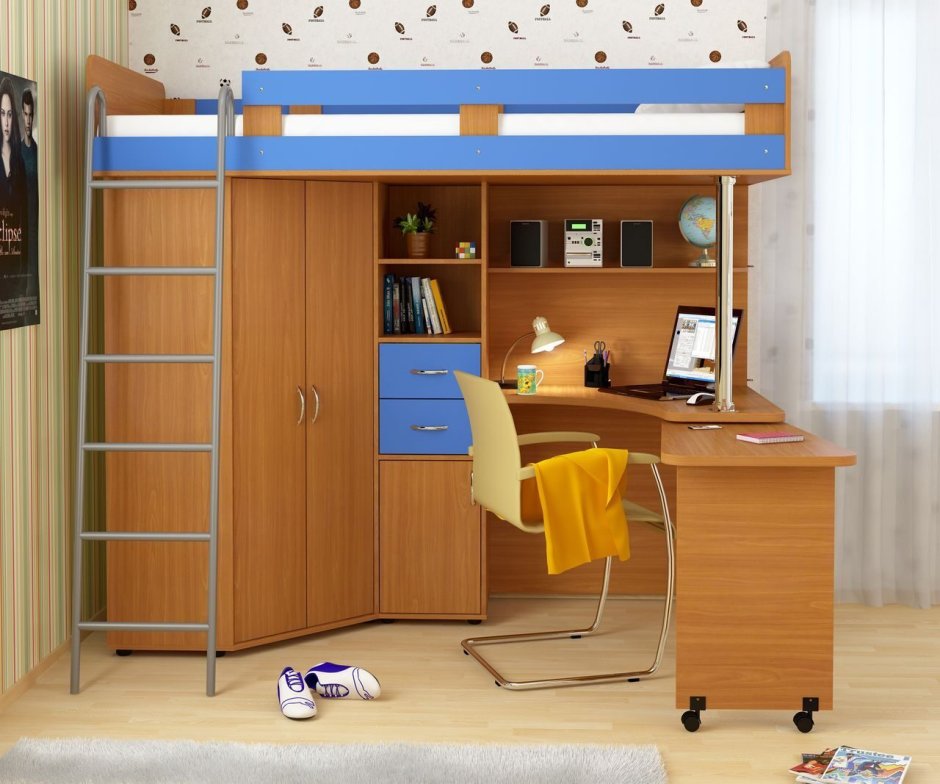 Кровать чердак Карлсон 2 с металлической лестницей