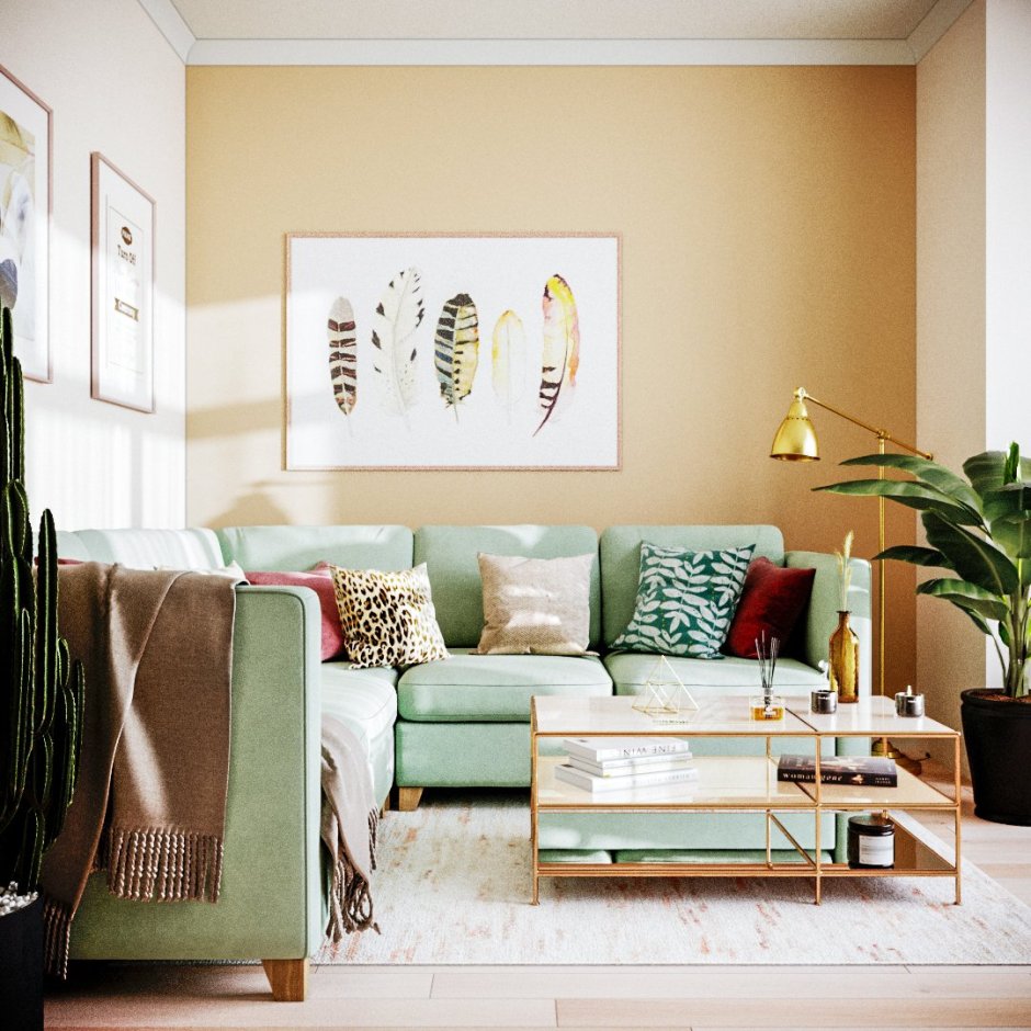 Интерьер в бежево зеленых тонах