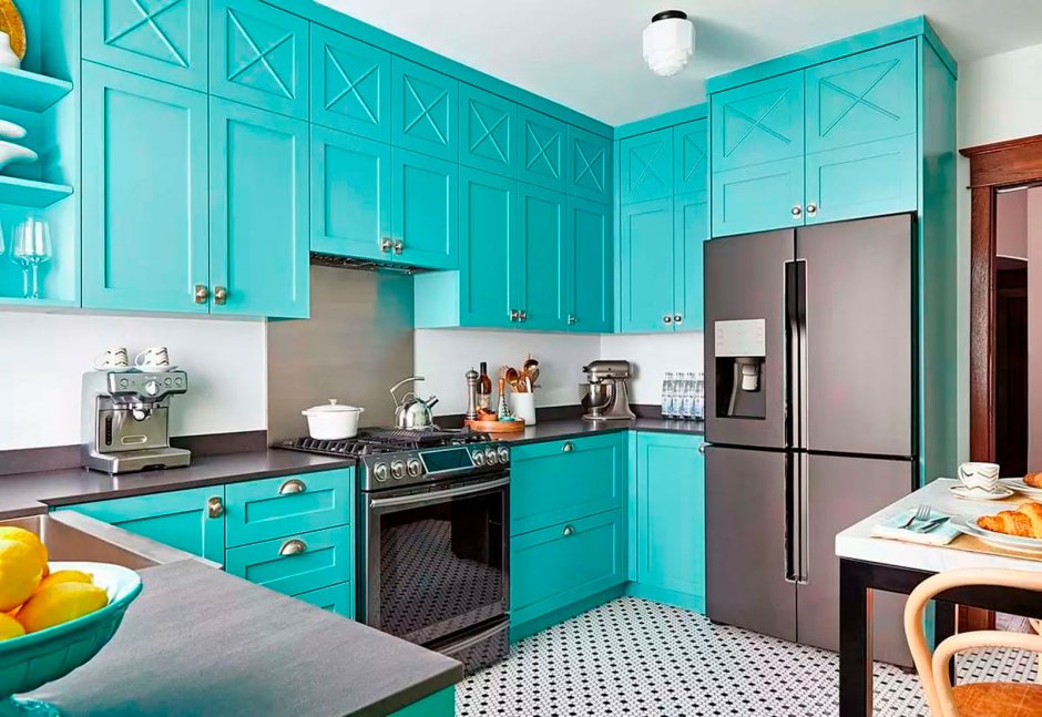Кухня в стиле Скандинавия бирюза