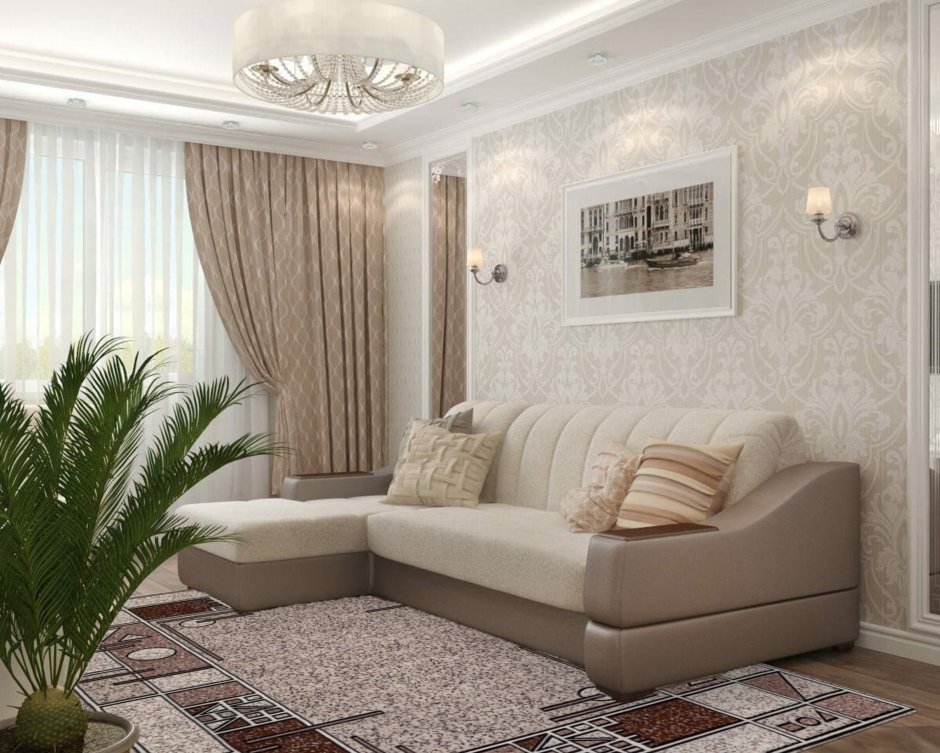 Гостиная в бежевых тонах