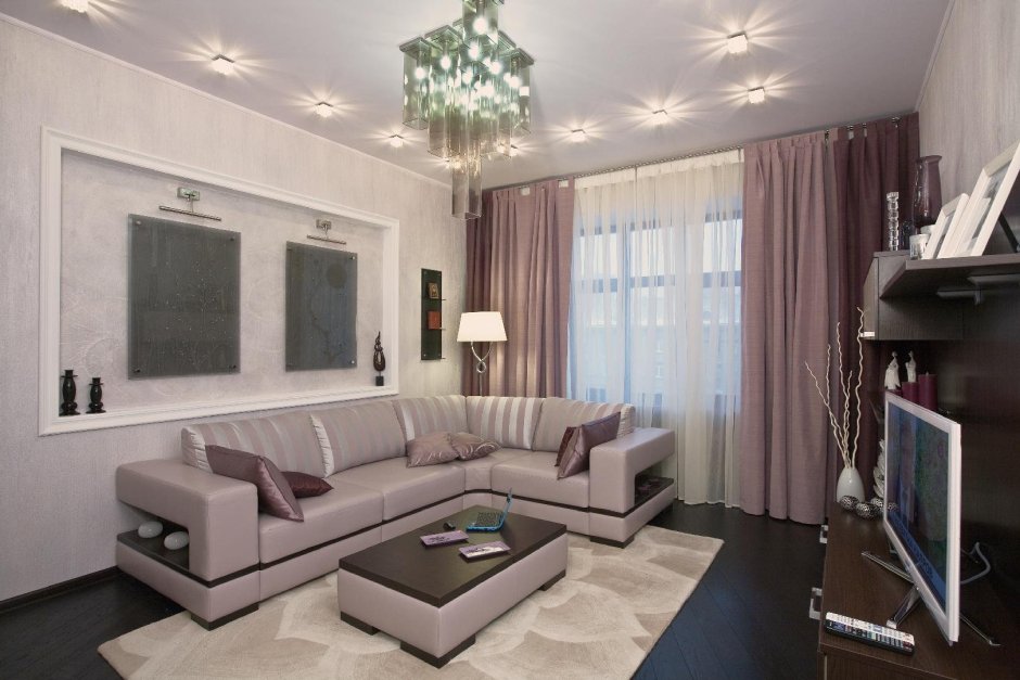 Планировка гостиной с угловым диваном