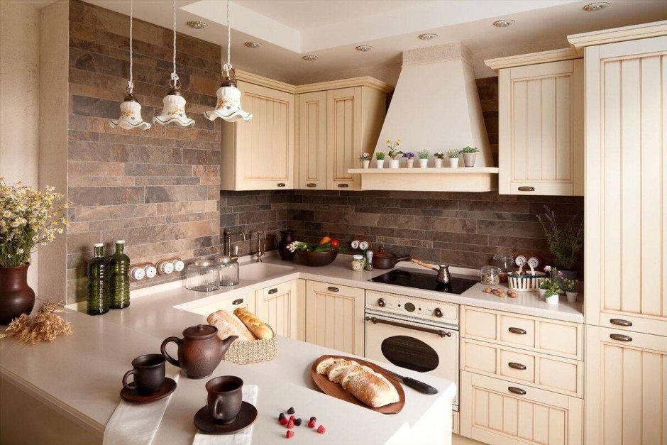 Кухня в стиле Прованс бежевая