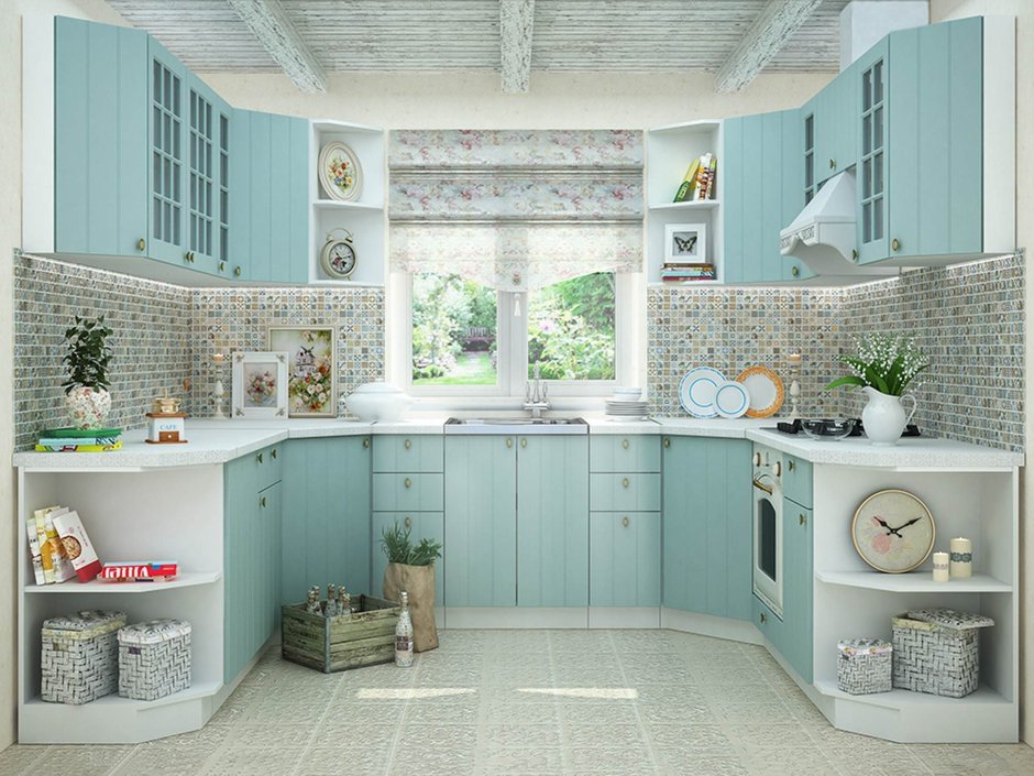 Кухня Прованс голубой Сурская мебель