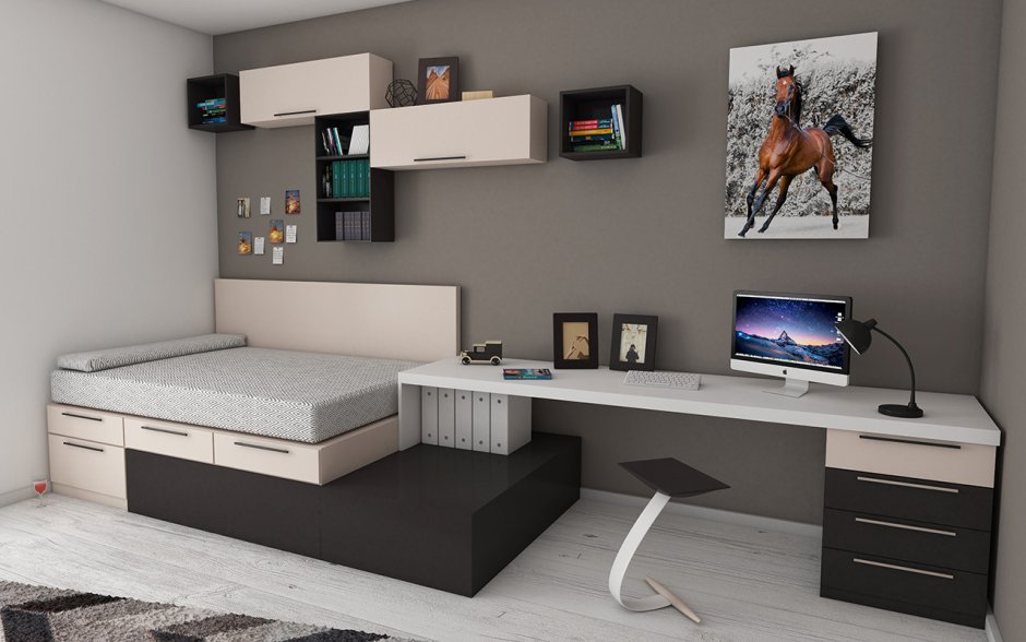 Спальная комната с компьютерным столом