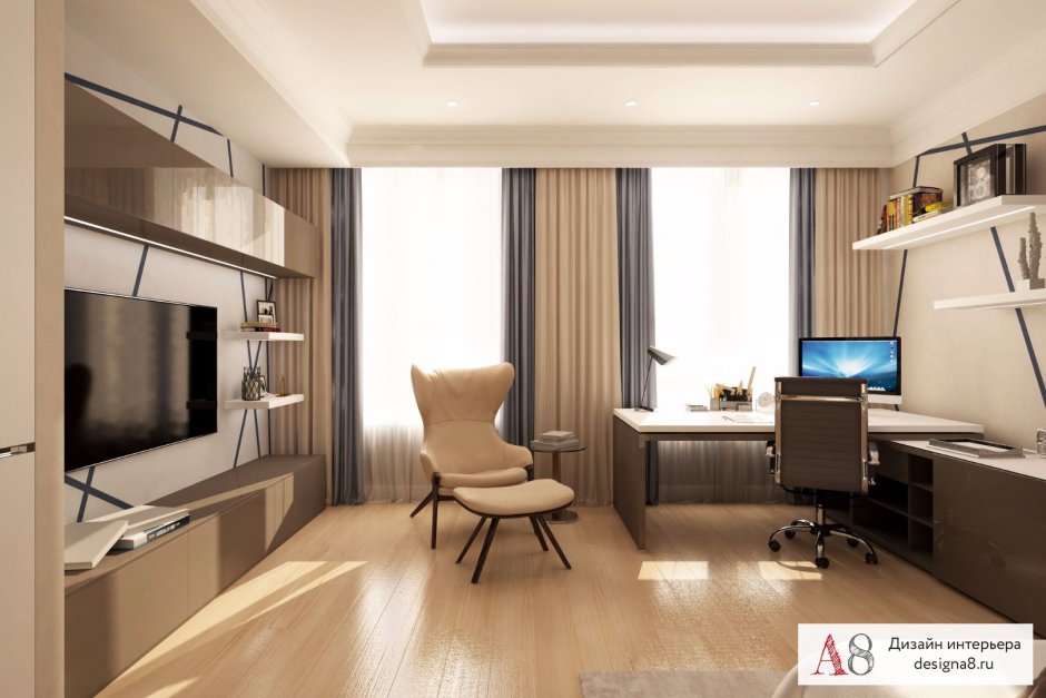 Интерьер зала с компьютерным столом