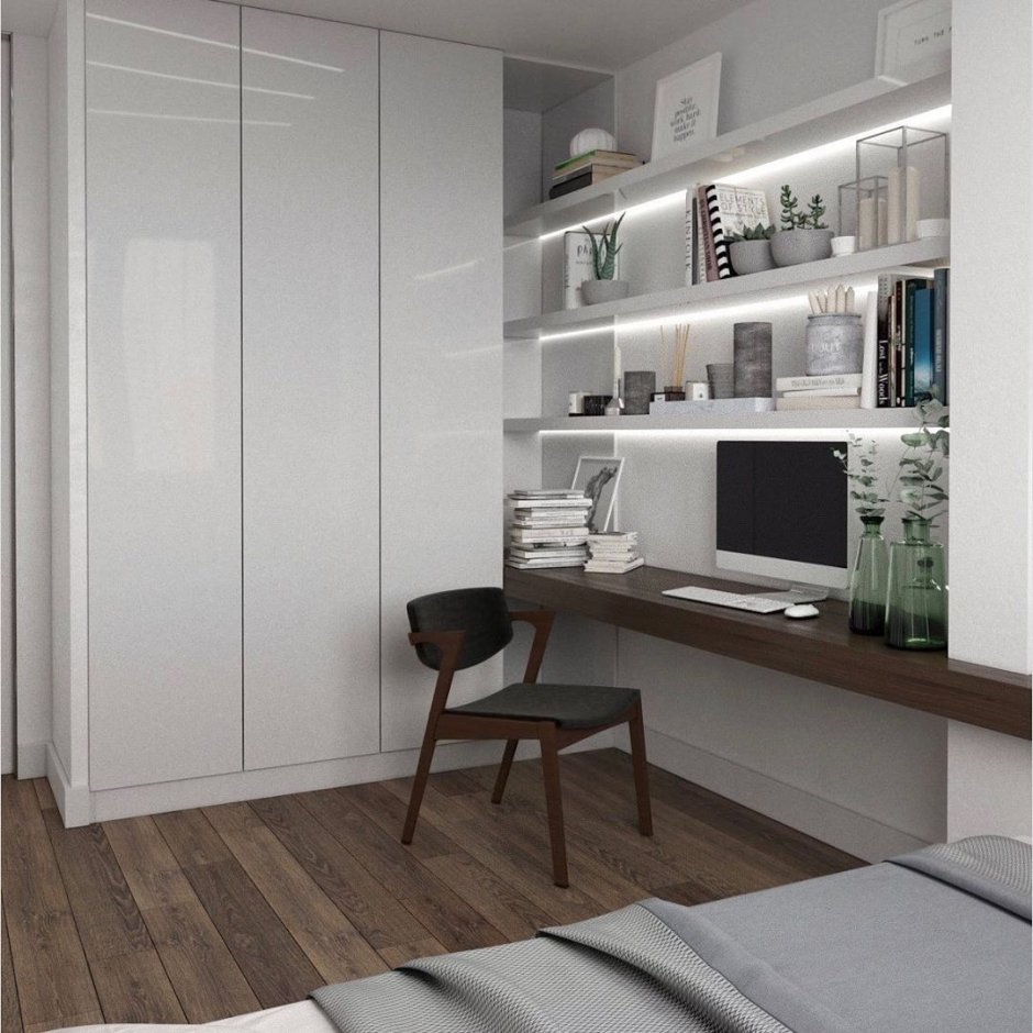 Спальня с рабочим местом и гардеробом