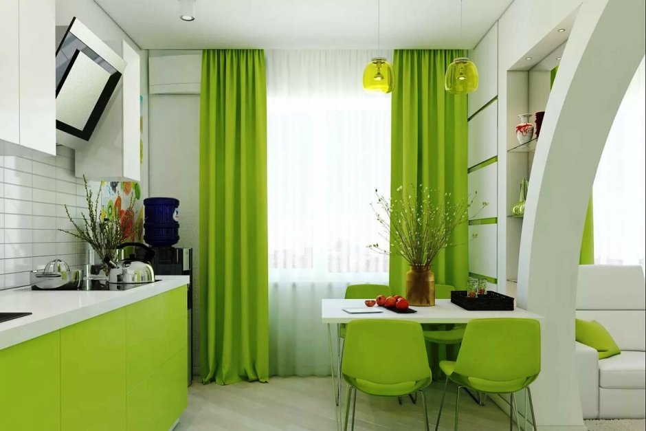 Кухня с зелеными акцентами