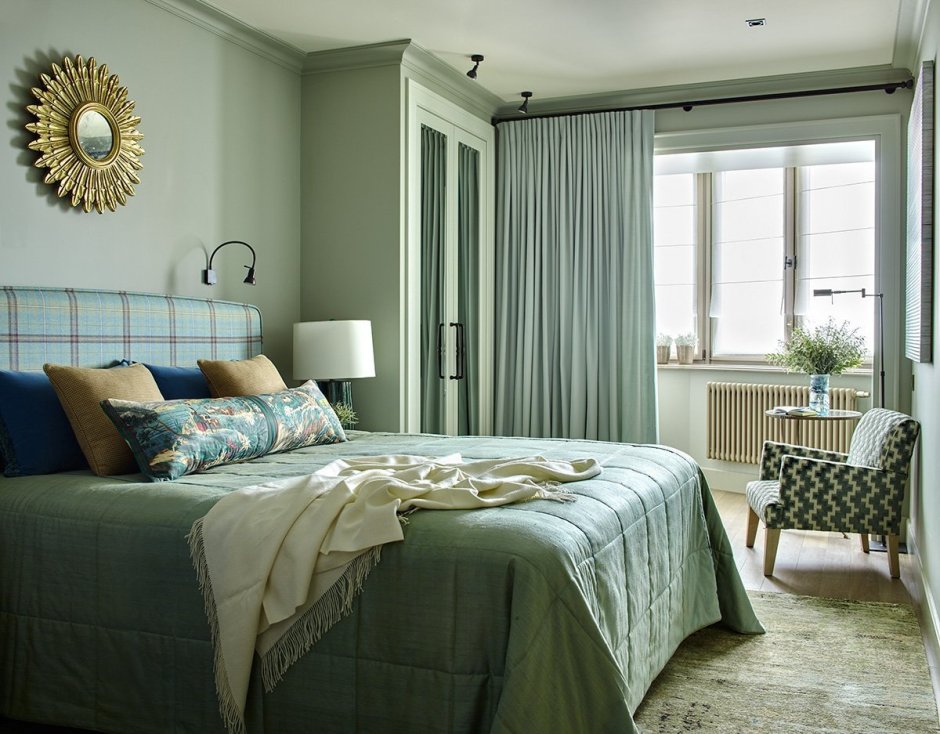 Спальня в серо зеленом цвете