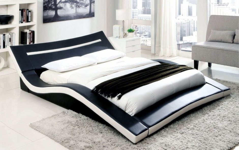 Кровать Modern Eco-Leather Queen Bed with curves