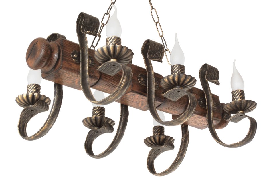 Люстра деревянная балка "Таран" состаренное темное на 10 ламп