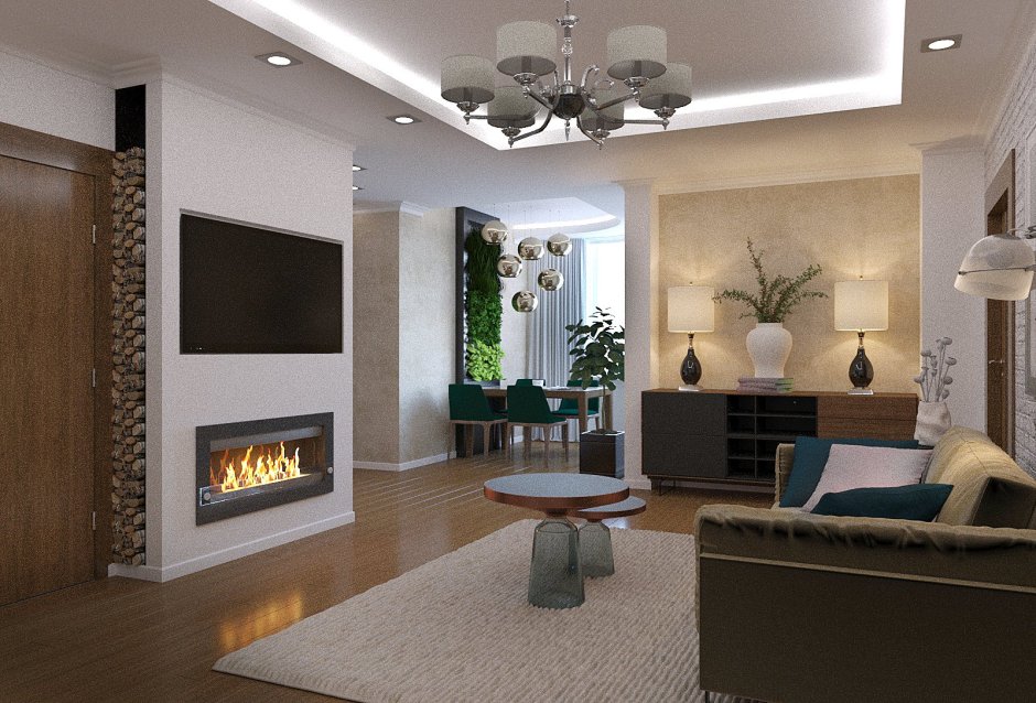 Проект гостиной с камином