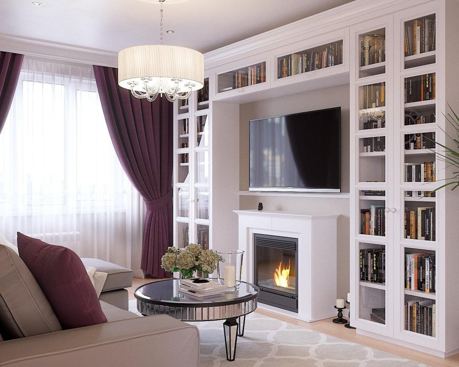 Гостиная со встроенным камином