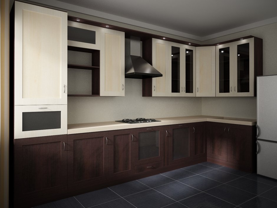 Кухонный гарнитур светлый верх темный низ